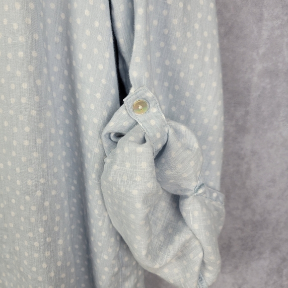 RACHEL ZOE Baby blue White Polka Dot Long Sleeve V-Neck neck Linen Top Tunic 3X‎ - Picture 6 of 11